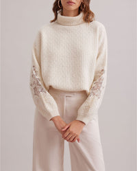 Pull College en laine à détails brodés - Moon White