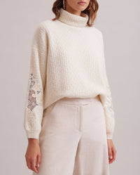 Pull College en laine à détails brodés - Moon White
