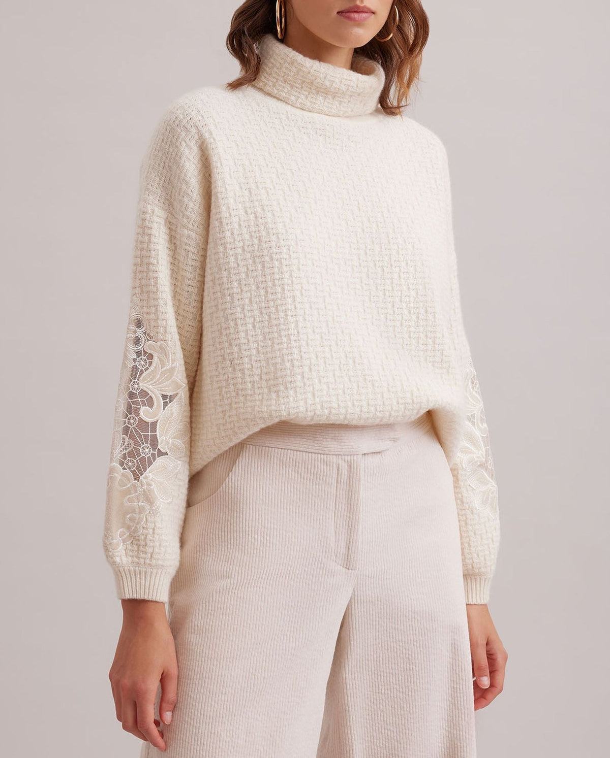 Pull College en laine à détails brodés - Moon White