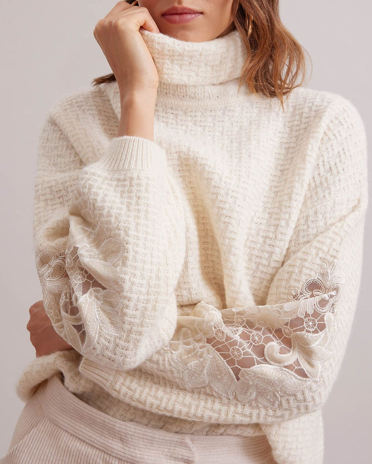 Pull College en laine à détails brodés - Moon White