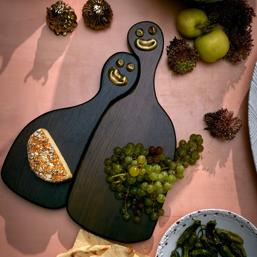 Lot de 2 plateaux à fromages Haas en chêne et or - Brown
