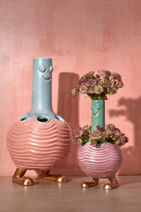 Haas Simon small earthenware and brass vase - Pink & Green