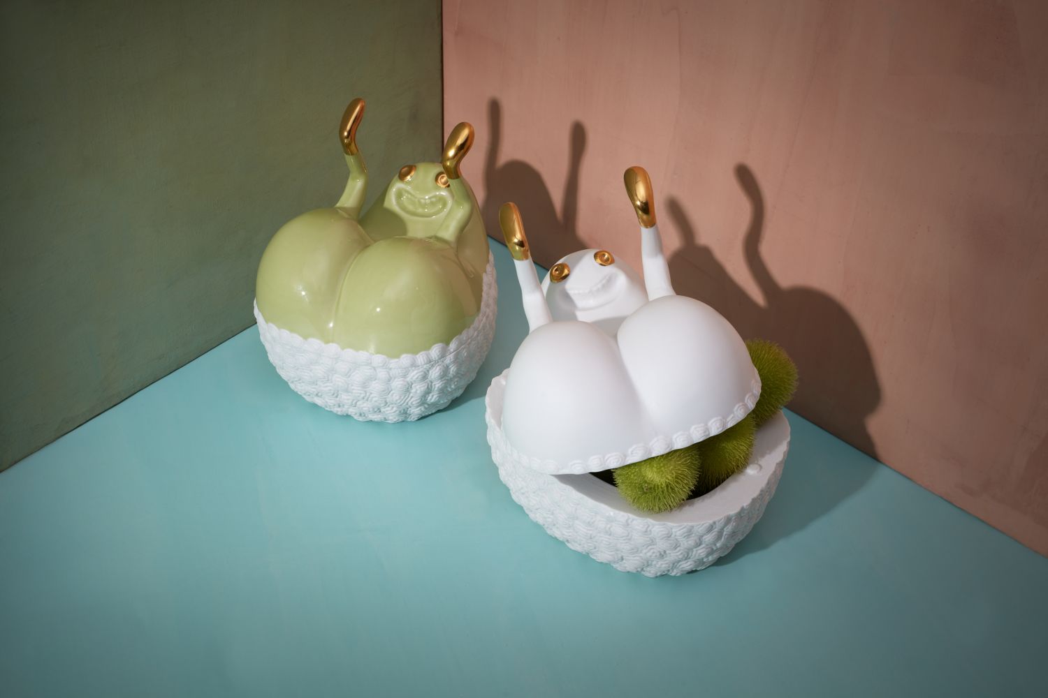 Boîte Haas Butts Up en or et porcelaine - White