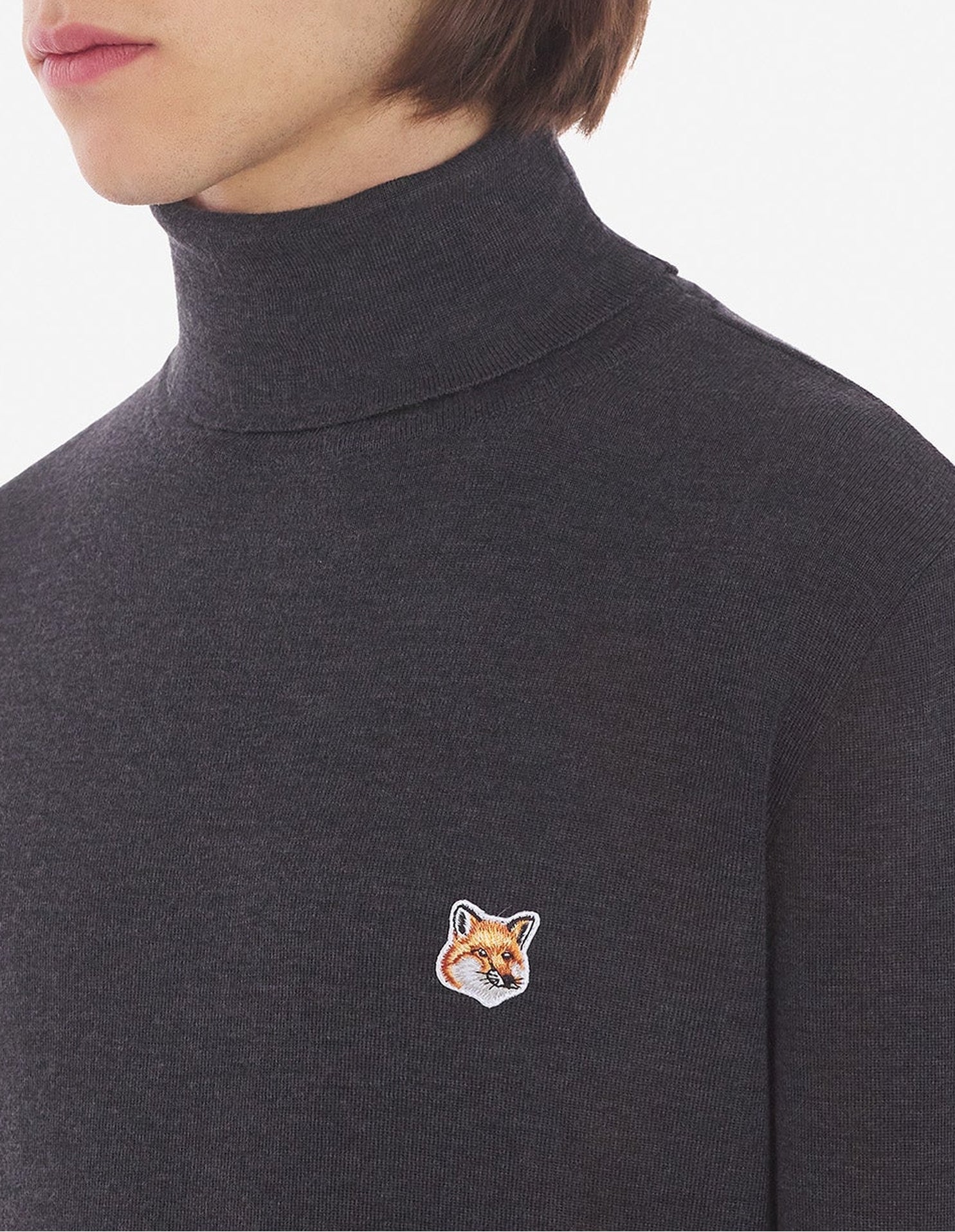Pull à col roulé avec écusson en laine - Anthracite Melange