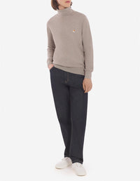 Pull à col roulé avec écusson en laine - Beige Melange