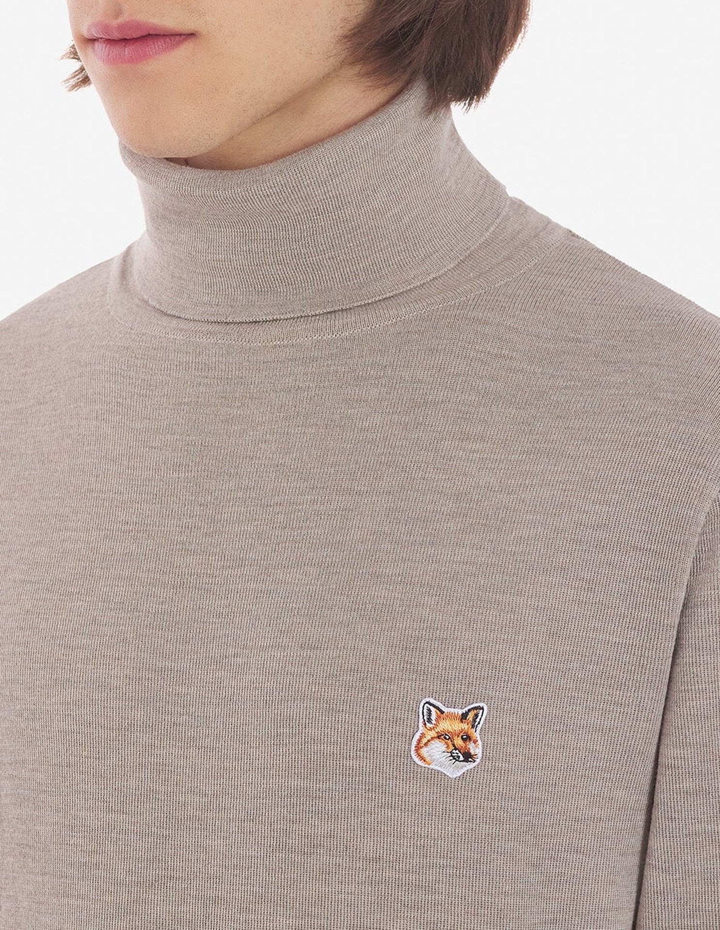 Pull à col roulé avec écusson en laine - Beige Melange