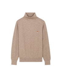 Pull à col roulé avec écusson en laine - Beige Melange