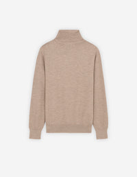 Pull à col roulé avec écusson en laine - Beige Melange