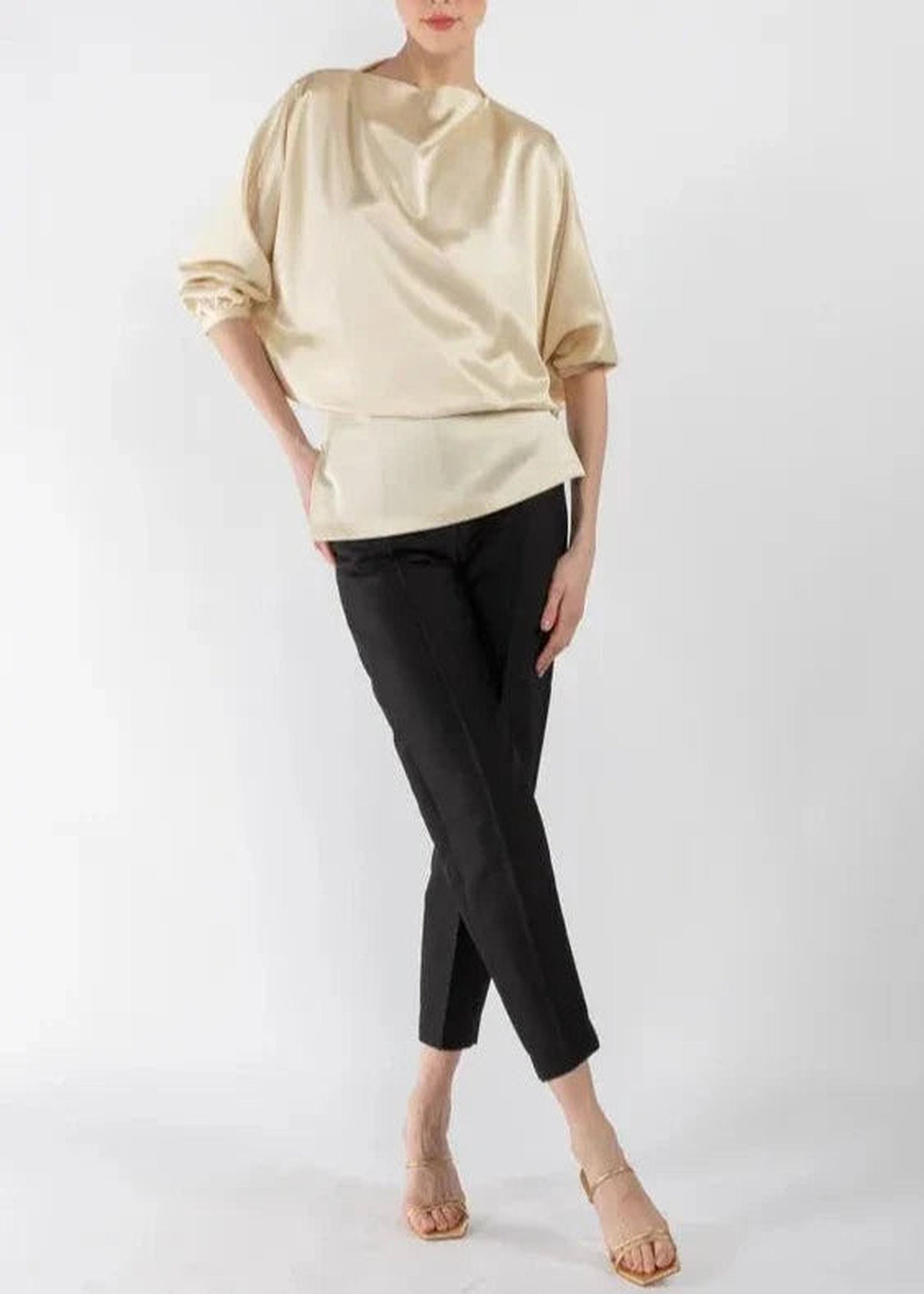Draped satin blouse - Macadamia