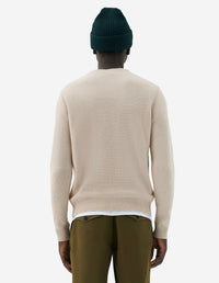 Pull jacquard à manches longues en laine - Beige