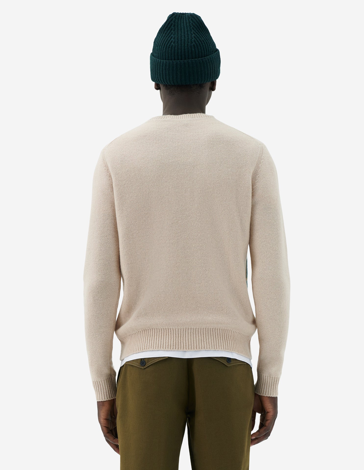 Pull jacquard à manches longues en laine - Beige