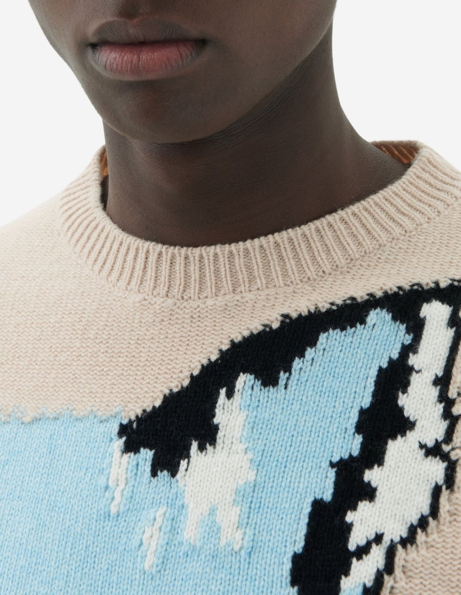 Pull jacquard à manches longues en laine - Beige