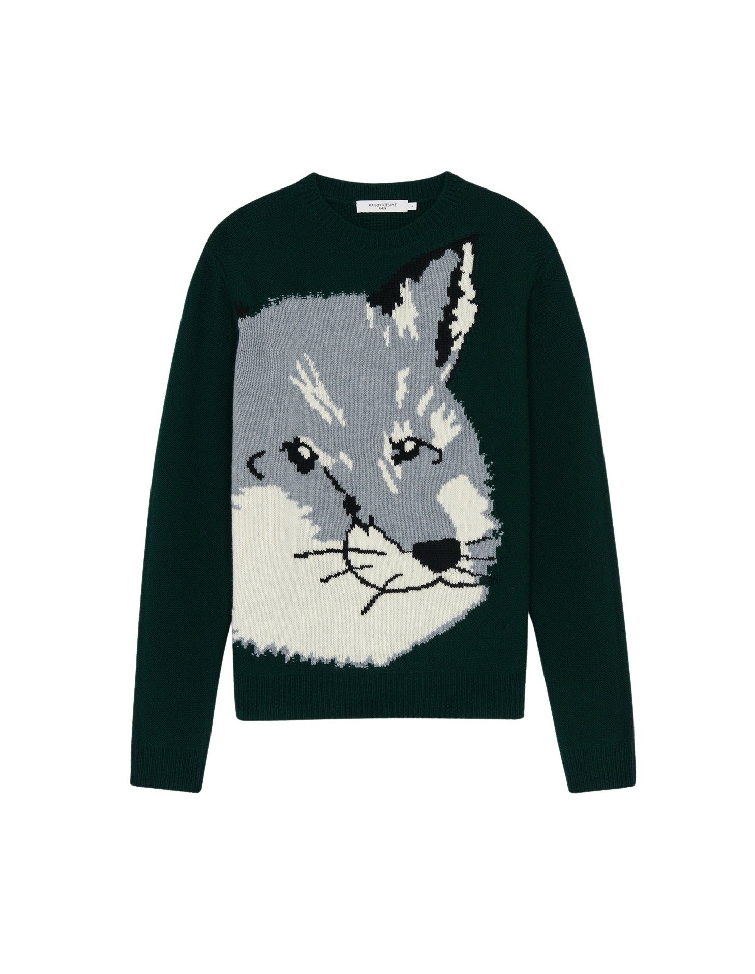 Pull jacquard à manches longues en laine - Dark Green