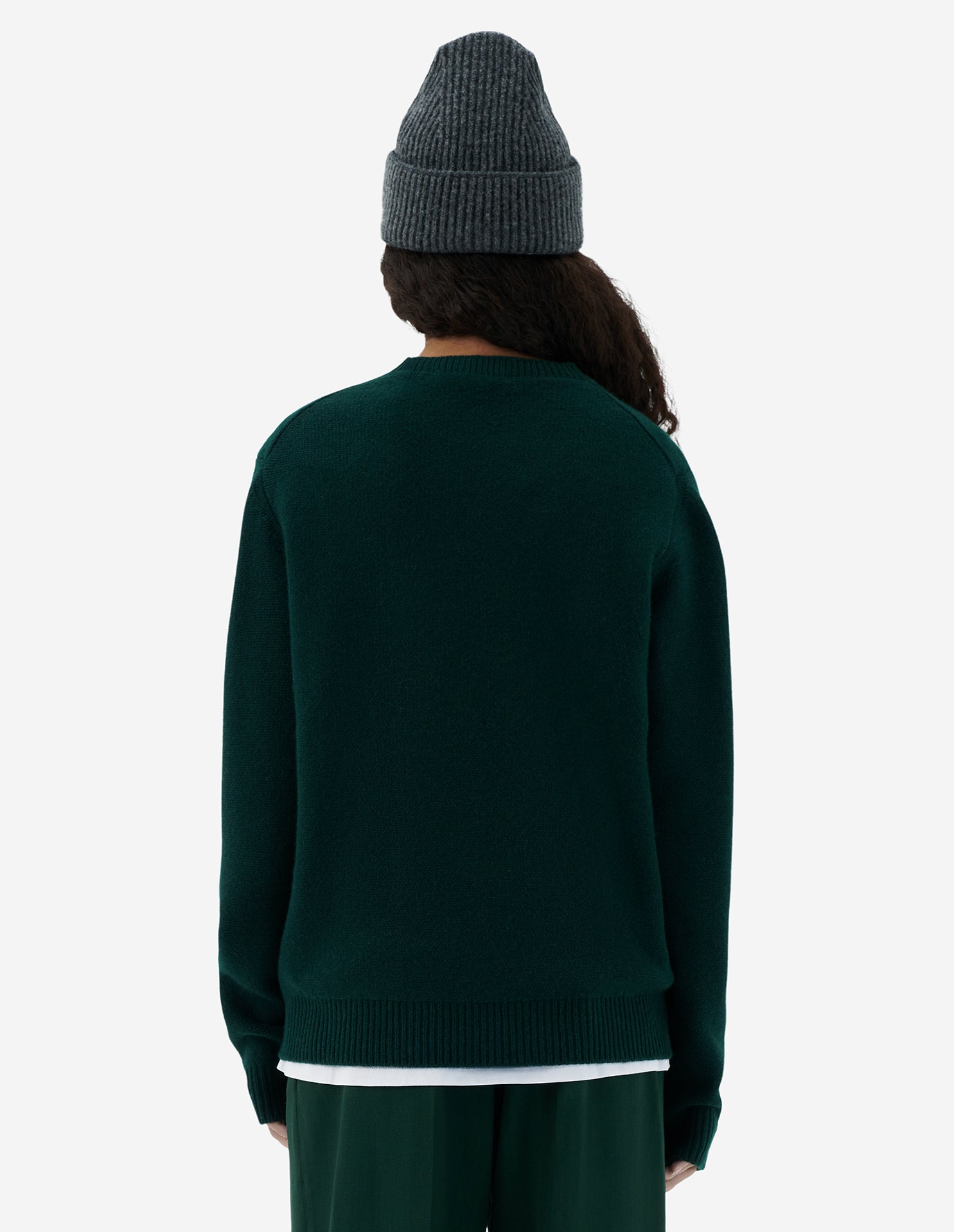 Pull jacquard à manches longues en laine - Dark Green