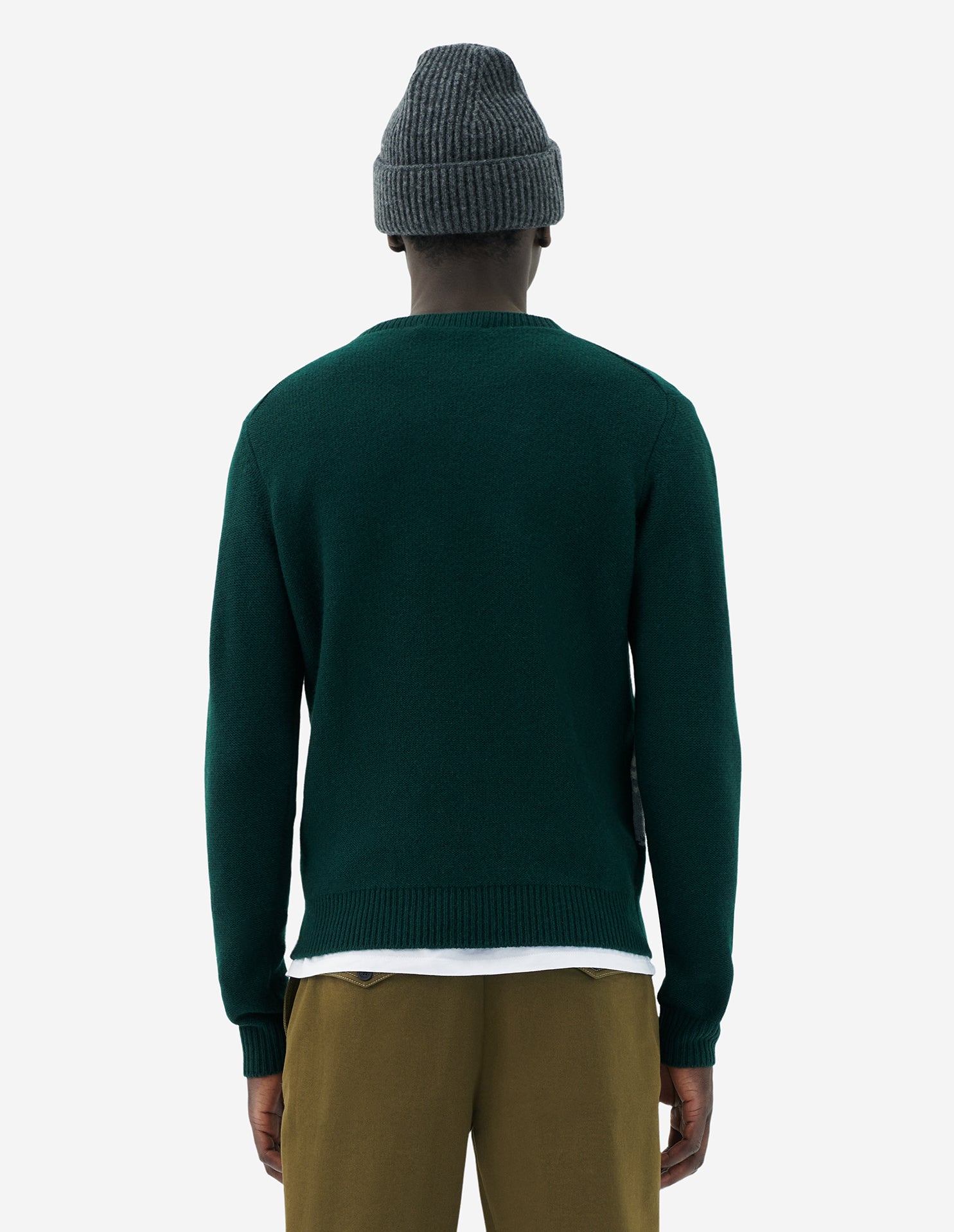 Pull jacquard à manches longues en laine - Dark Green