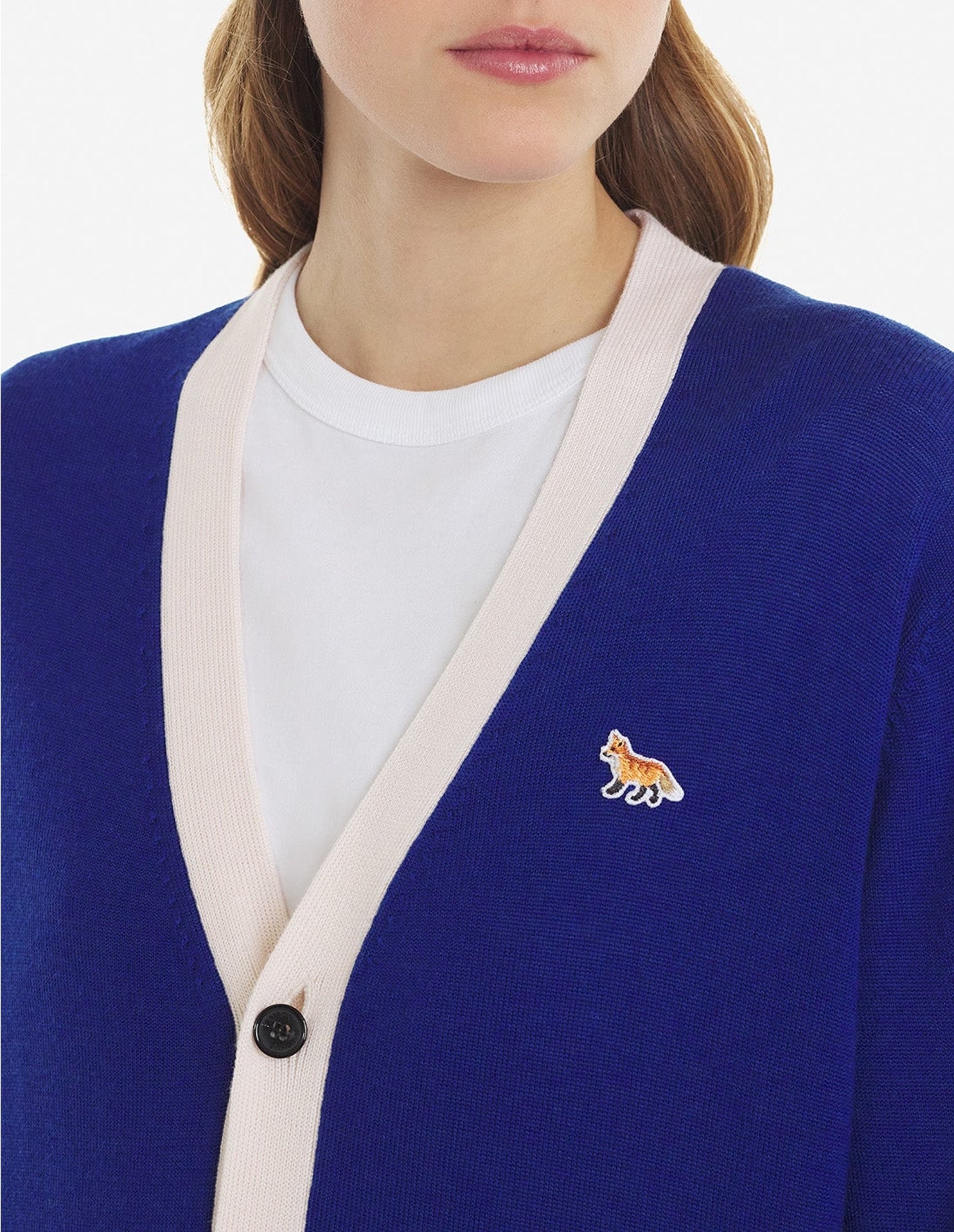 Cardigan Baby Fox à col V et liseré en laine - Deep Blue