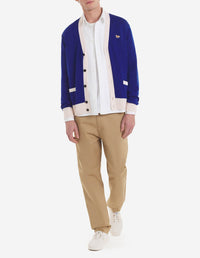 Cardigan Baby Fox à col V et liseré en laine - Deep Blue