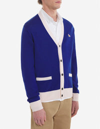Cardigan Baby Fox à col V et liseré en laine - Deep Blue