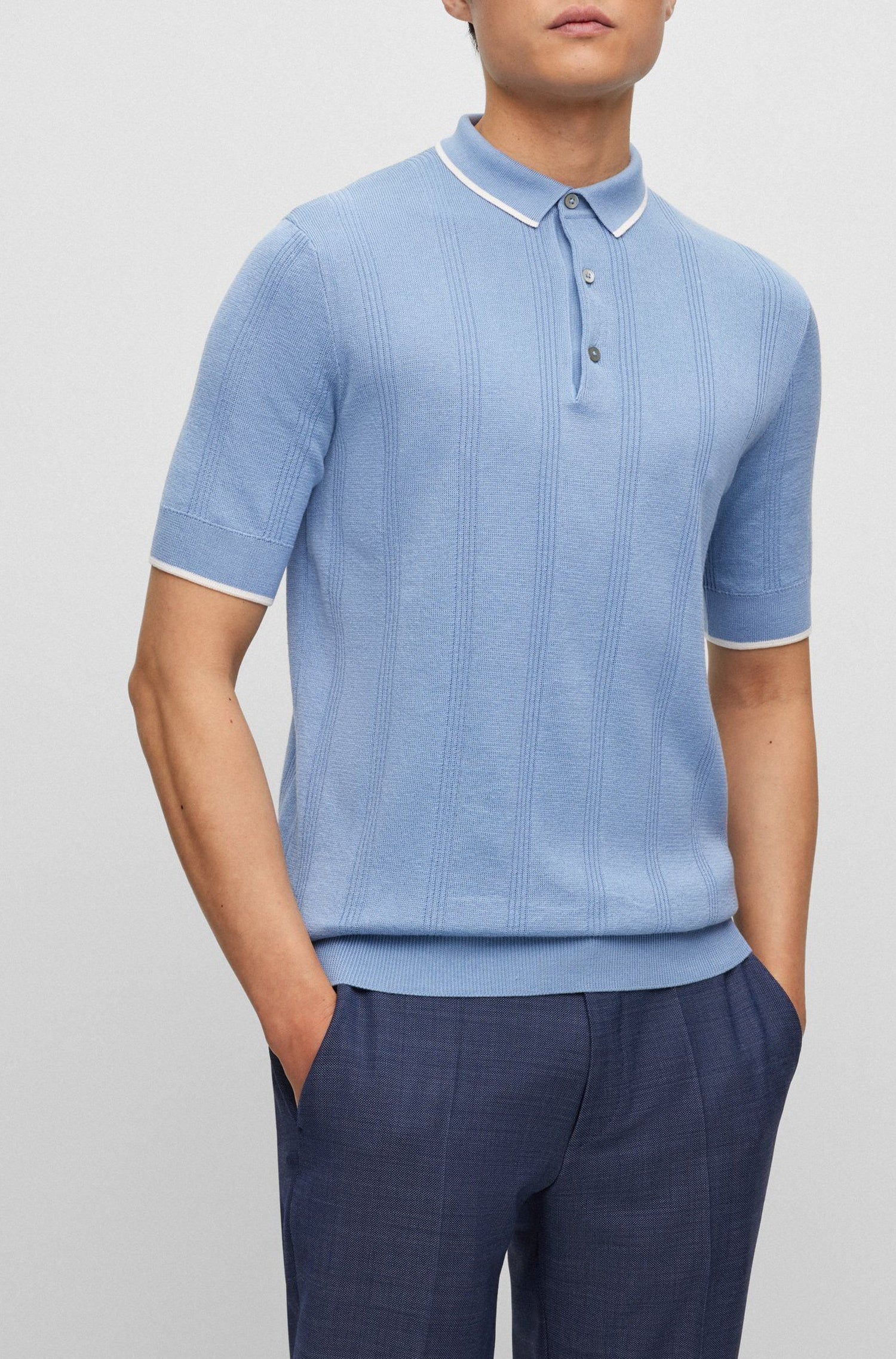 Polo Gilbert en soie - Open Blue