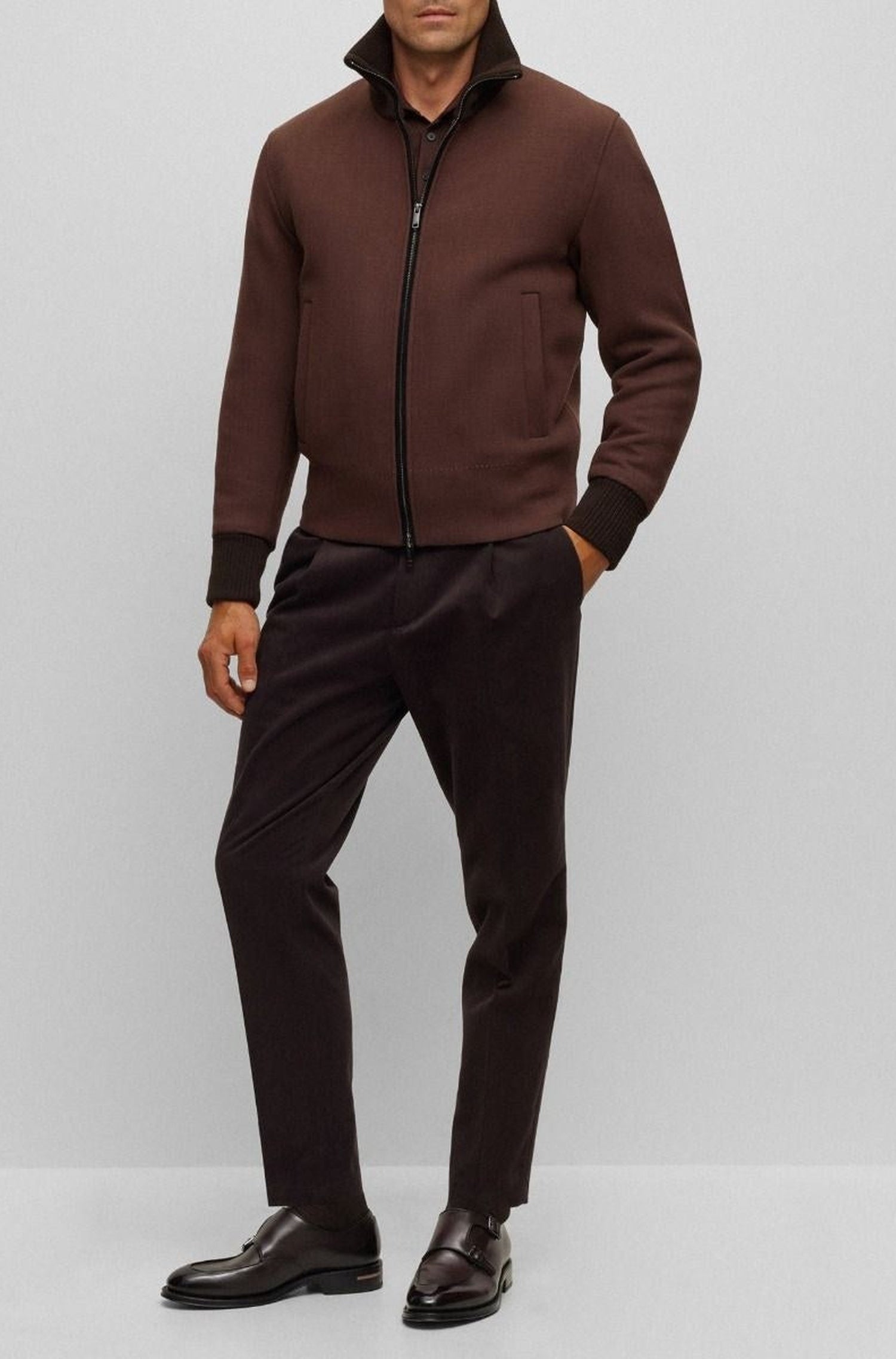 Veste Calim à col montant en laine mélangée - Dark Brown