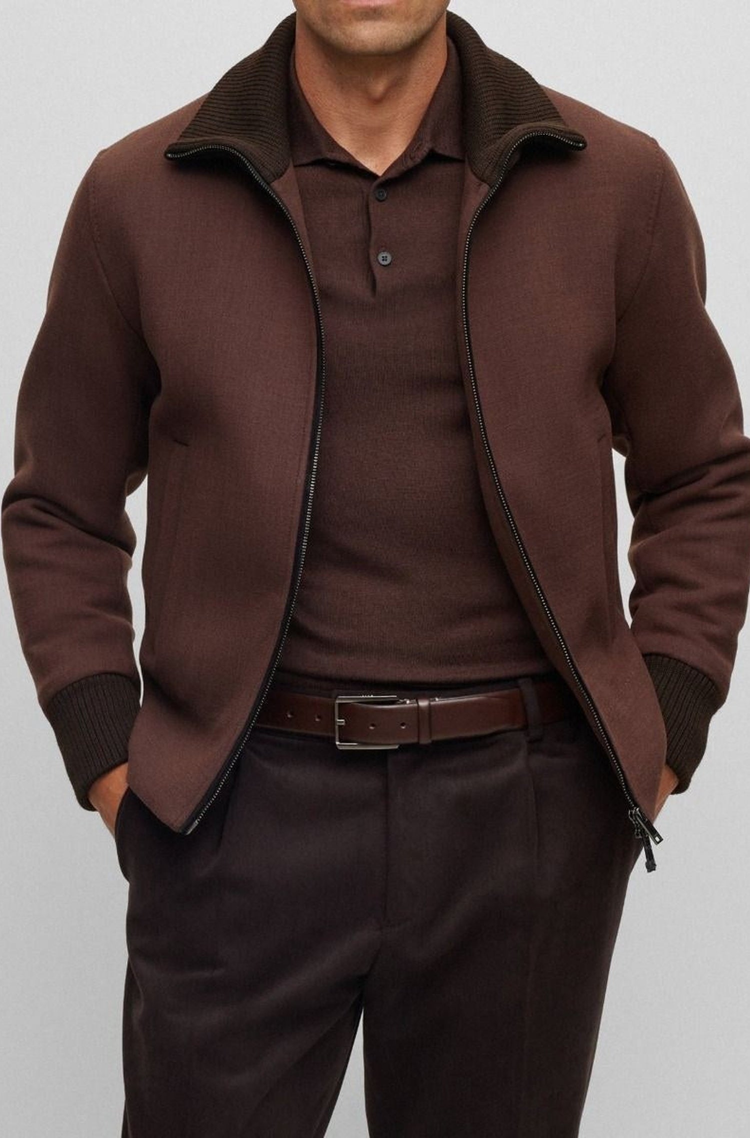 Veste Calim à col montant en laine mélangée - Dark Brown