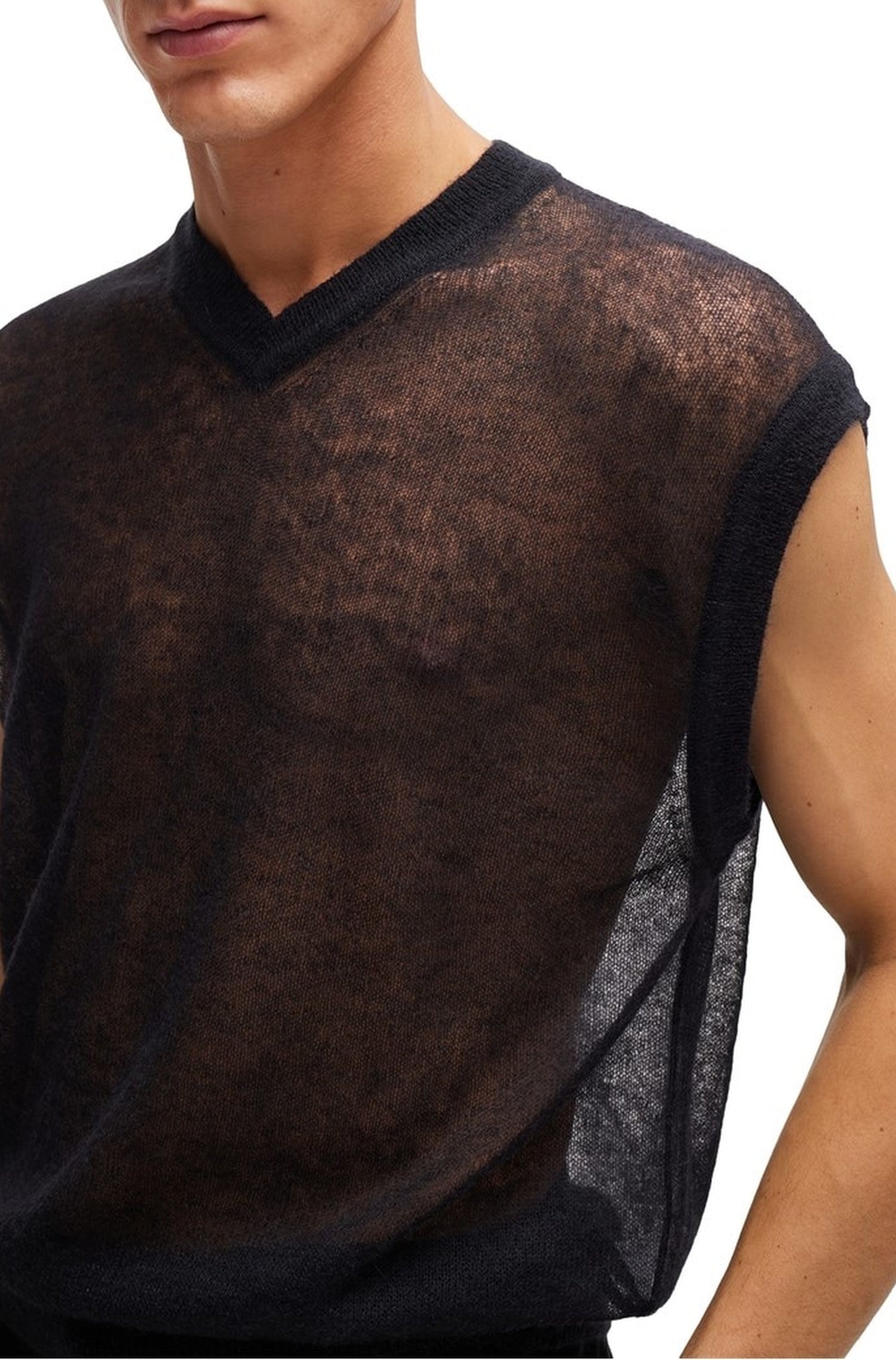 Pull Lucid à col V sans manches en laine - Black
