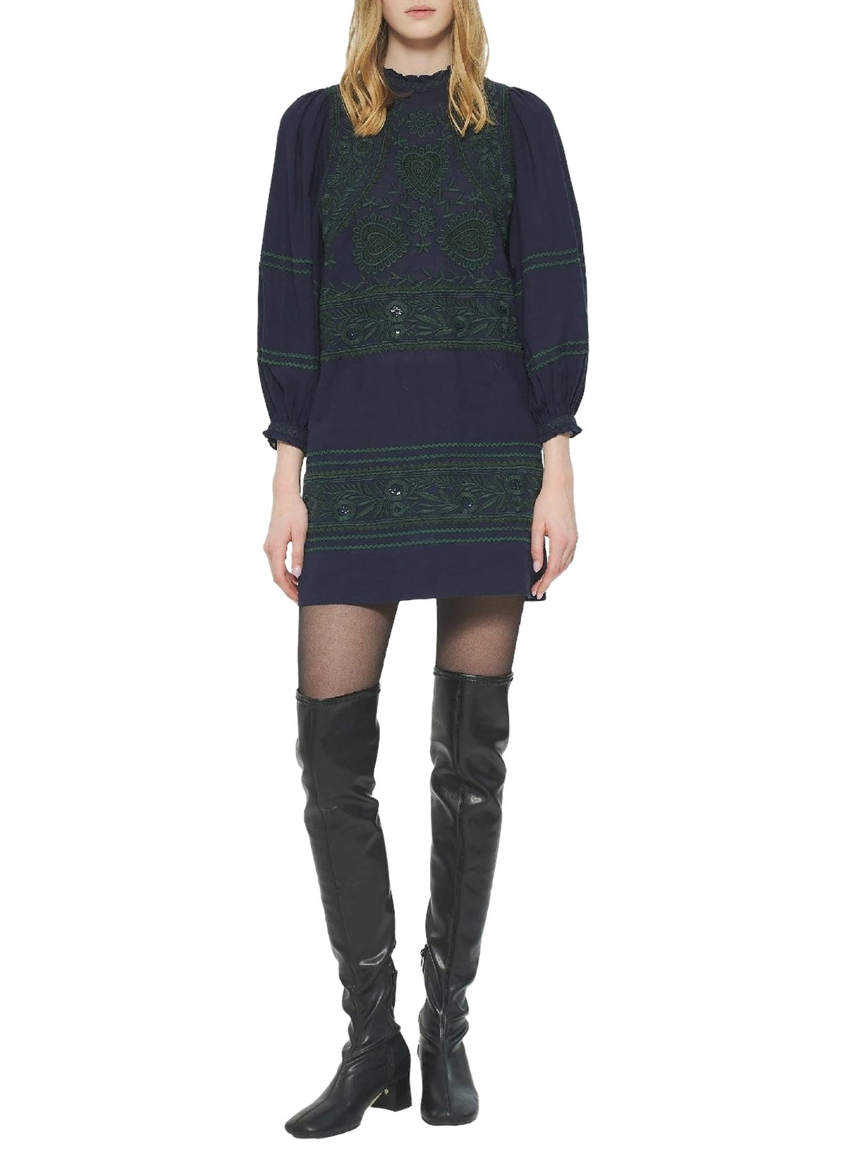 Robe courte brodée Huragian - Navy
