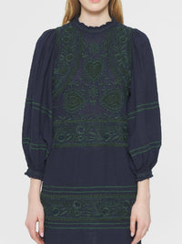 Robe courte brodée Huragian - Navy