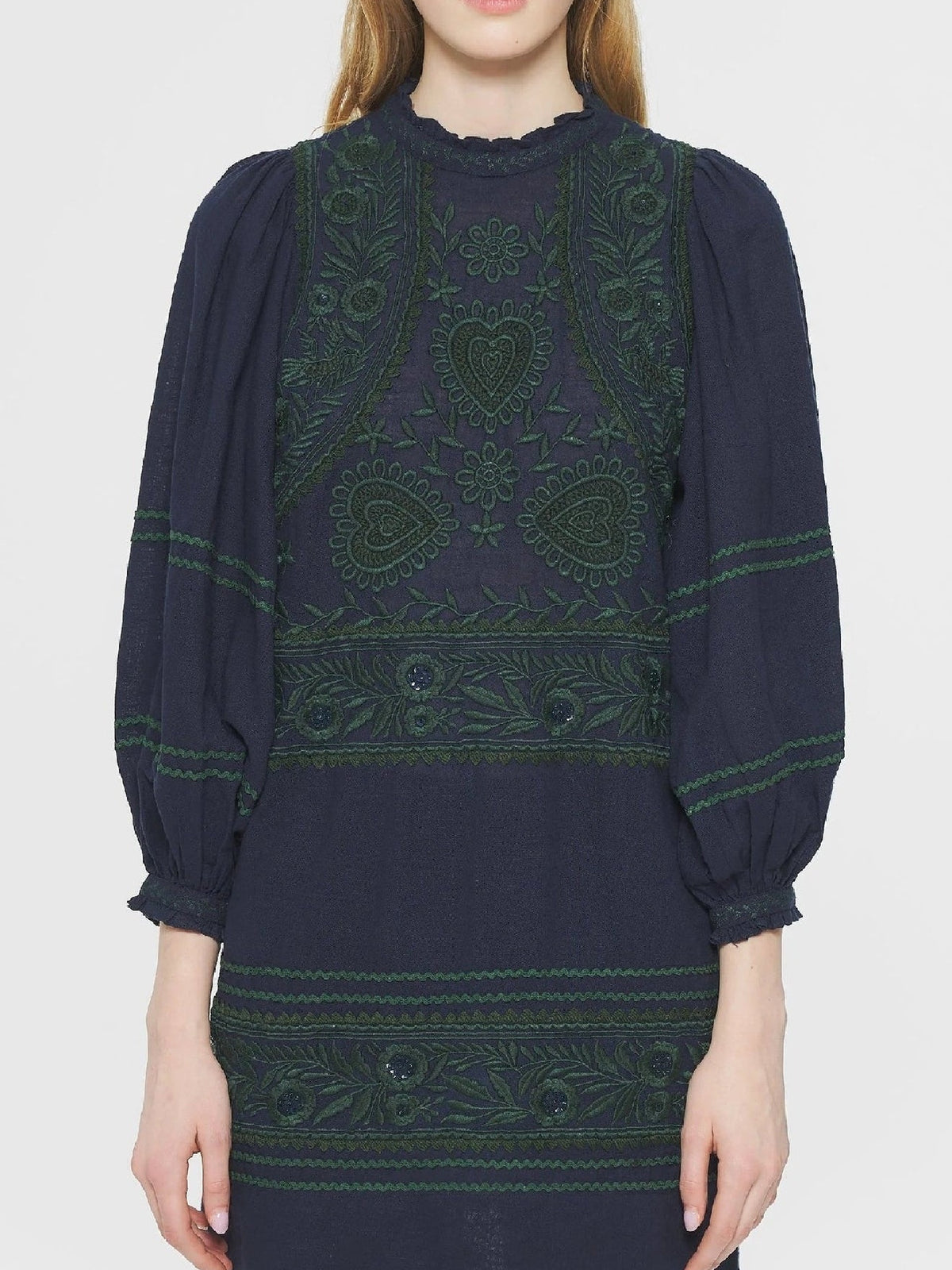 Robe courte brodée Huragian - Navy