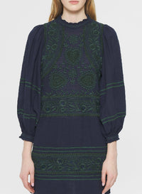 Robe courte brodée Huragian - Navy