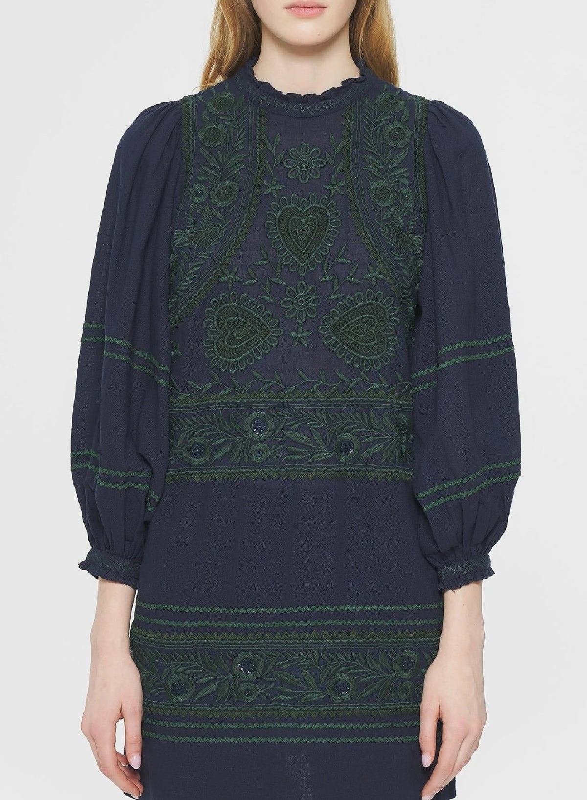 Robe courte brodée Huragian - Navy