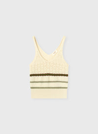 BUTTER, TOBACCO, GREEN MIX STITCH KNIT TOP
