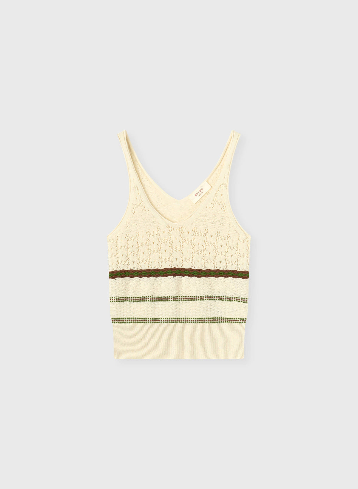 BUTTER, TOBACCO, GREEN MIX STITCH KNIT TOP