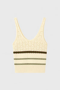 BUTTER, TOBACCO, GREEN MIX STITCH KNIT TOP