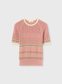 PINK ROSE, BUTTER, GREEN MIX STITCH KNIT T-SHIRT