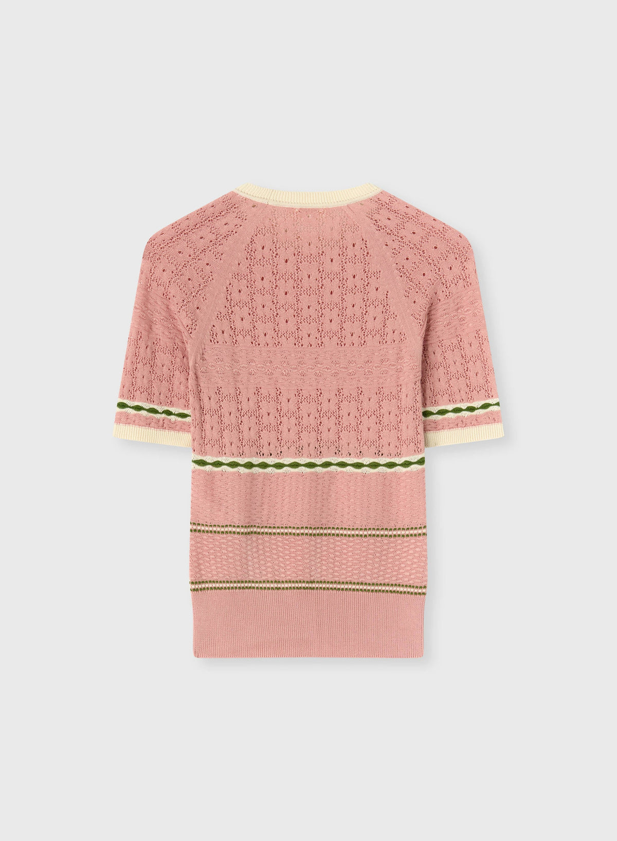 PINK ROSE, BUTTER, GREEN MIX STITCH KNIT T-SHIRT