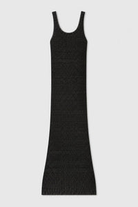BLACK MICRO-CHECK KNITTED LONG DRESS