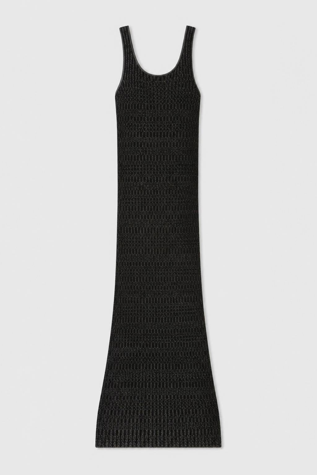 BLACK MICRO-CHECK KNITTED LONG DRESS