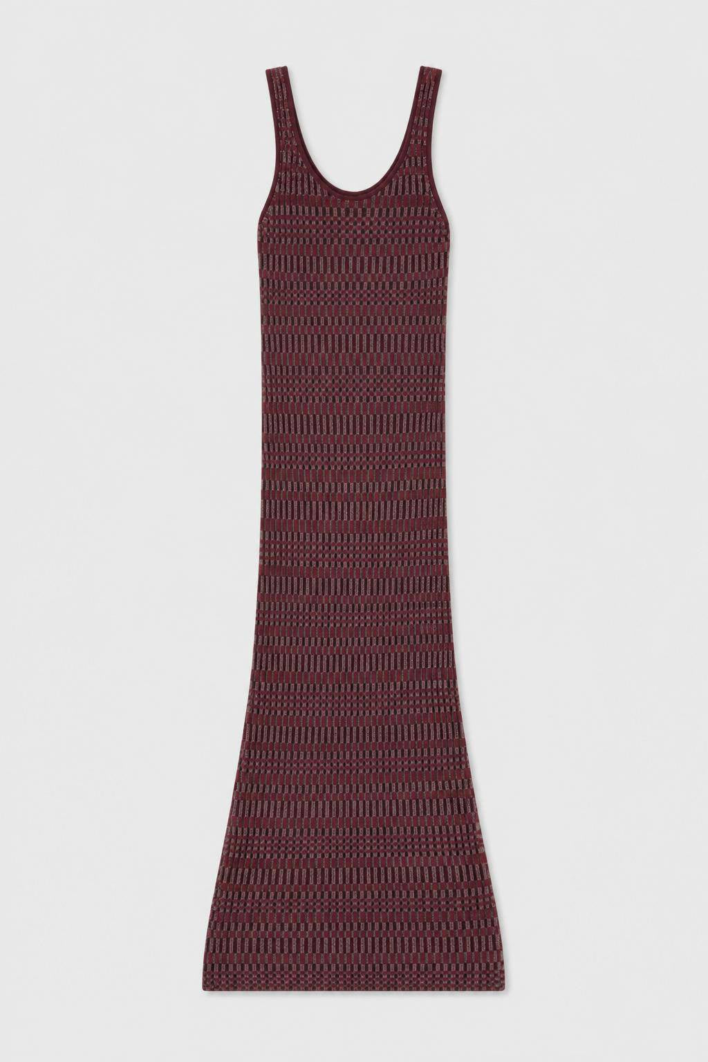 MAUVE MICRO-CHECK KNITTED LONG DRESS