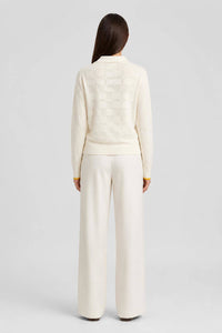 BUTTER AND YELLOW KNITTED DAMIER LONG SLEEVES POLO