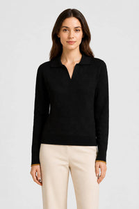 BLACK AND CAMEL KNITTED DAMIER LONG SLEEVES POLO
