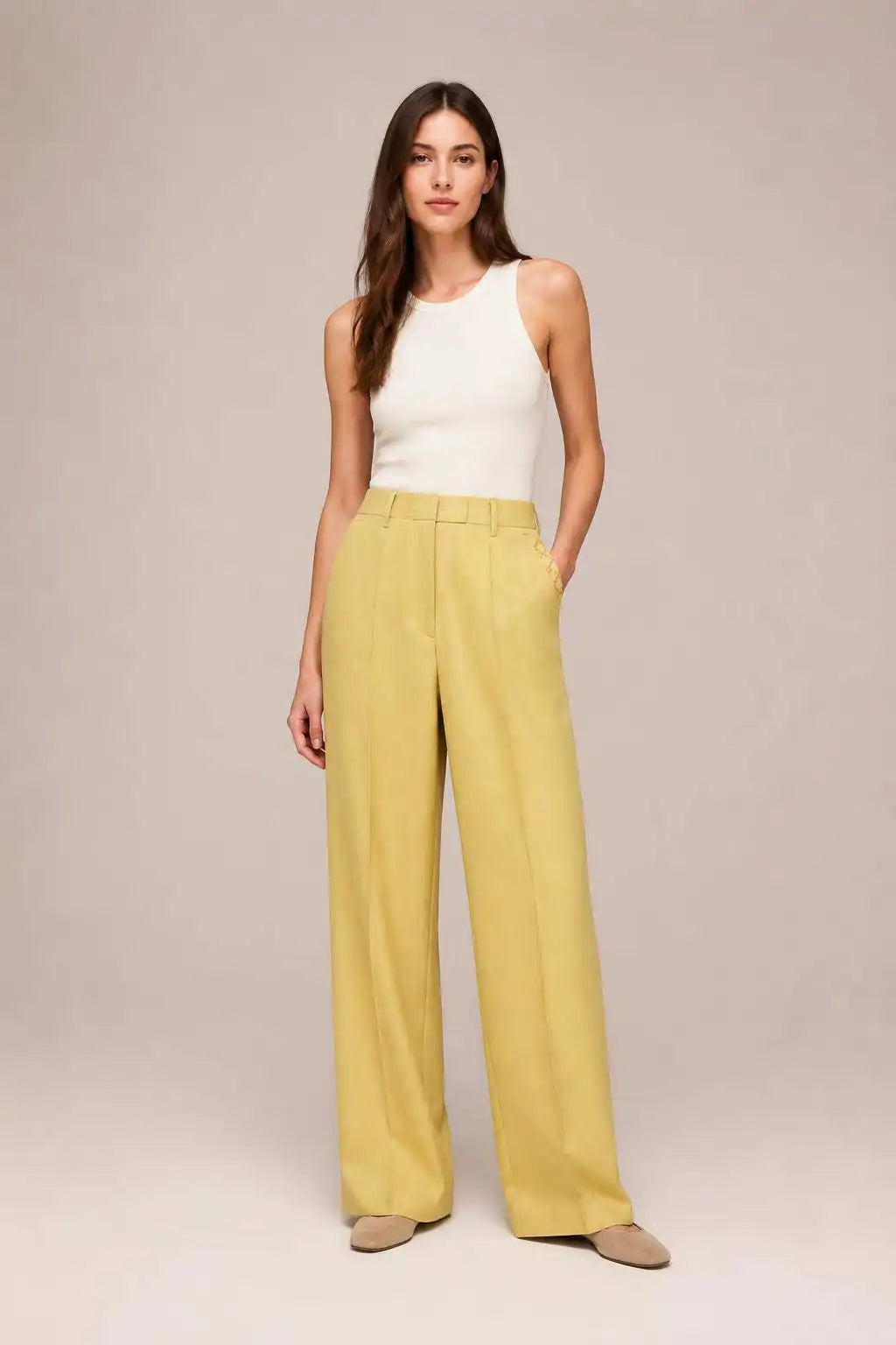 PALE YELLOW TAILORING PANTS (NR)