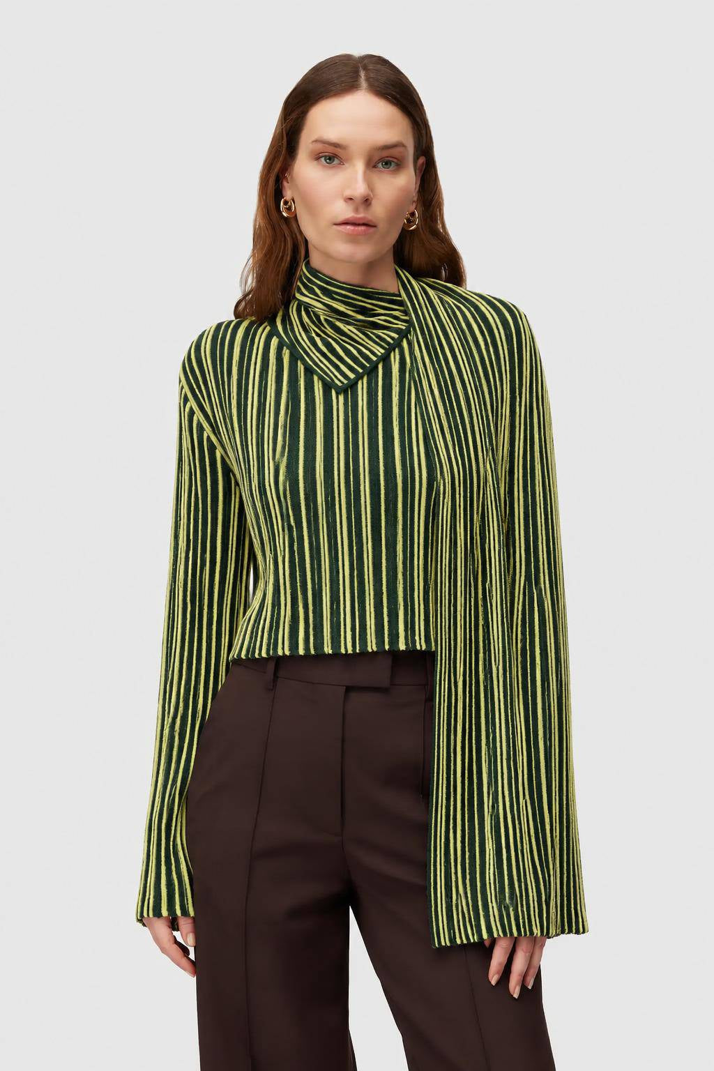 DARK GREEN AND YELLOW STRIPED SCARF CREWNECK