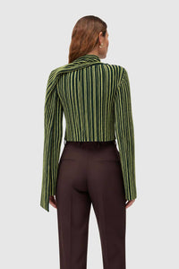 DARK GREEN AND YELLOW STRIPED SCARF CREWNECK