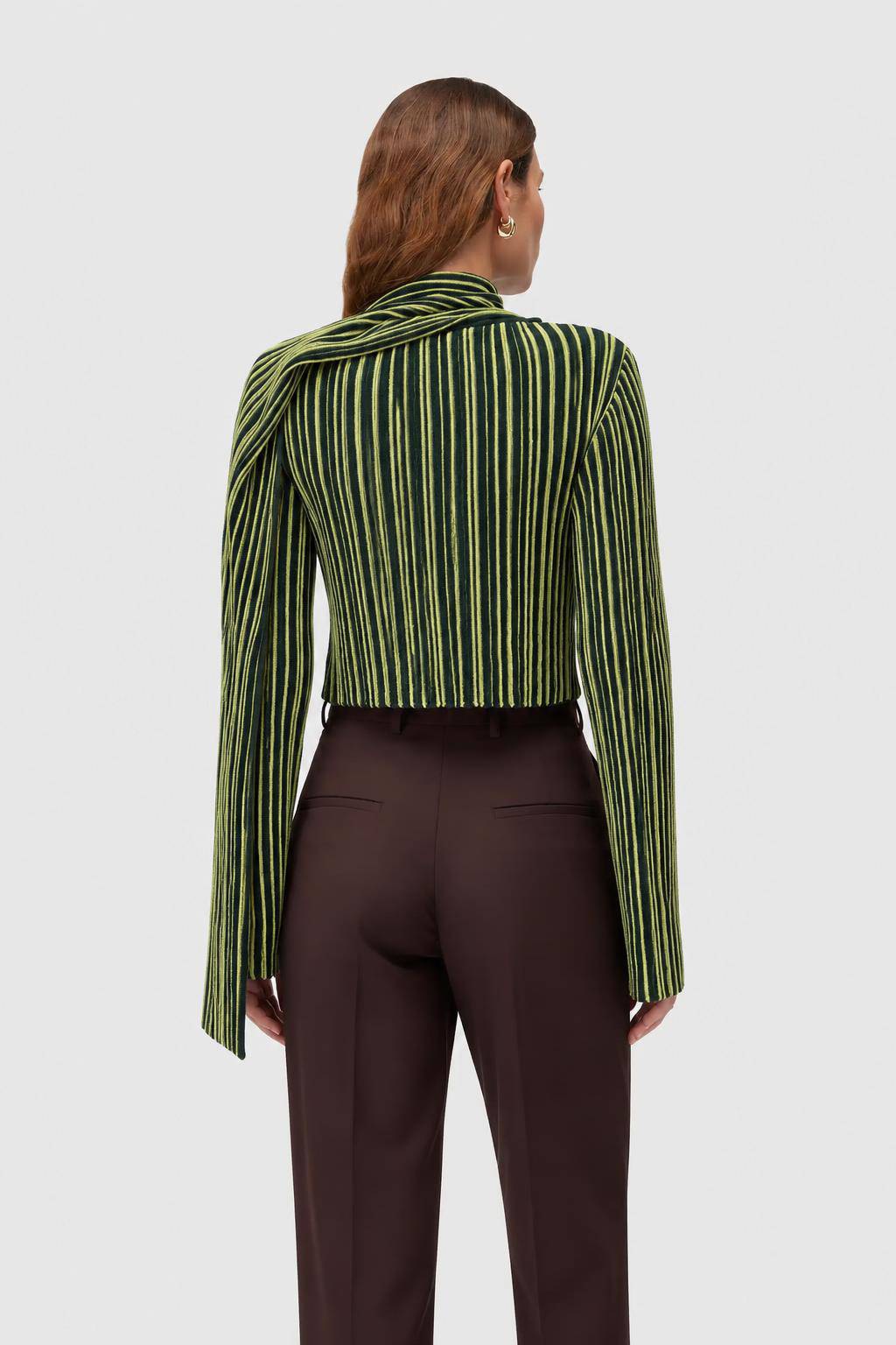 DARK GREEN AND YELLOW STRIPED SCARF CREWNECK
