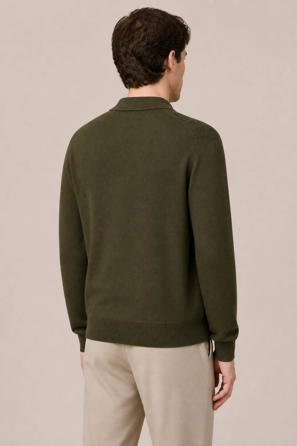 MILITARY GREEN MIXED ARGYLE LONG SLEEVE POLO