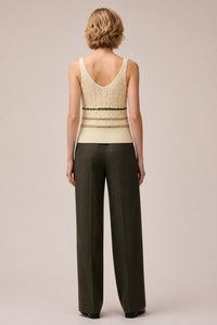 BUTTER, TOBACCO, GREEN MIX STITCH KNIT TOP