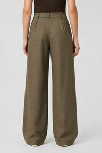 GREEN DOUBLE-PLEATED WIDE-LEG PANTS