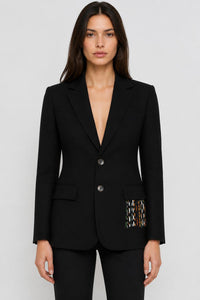 BLACK EMBROIDERED POCKET BLAZER