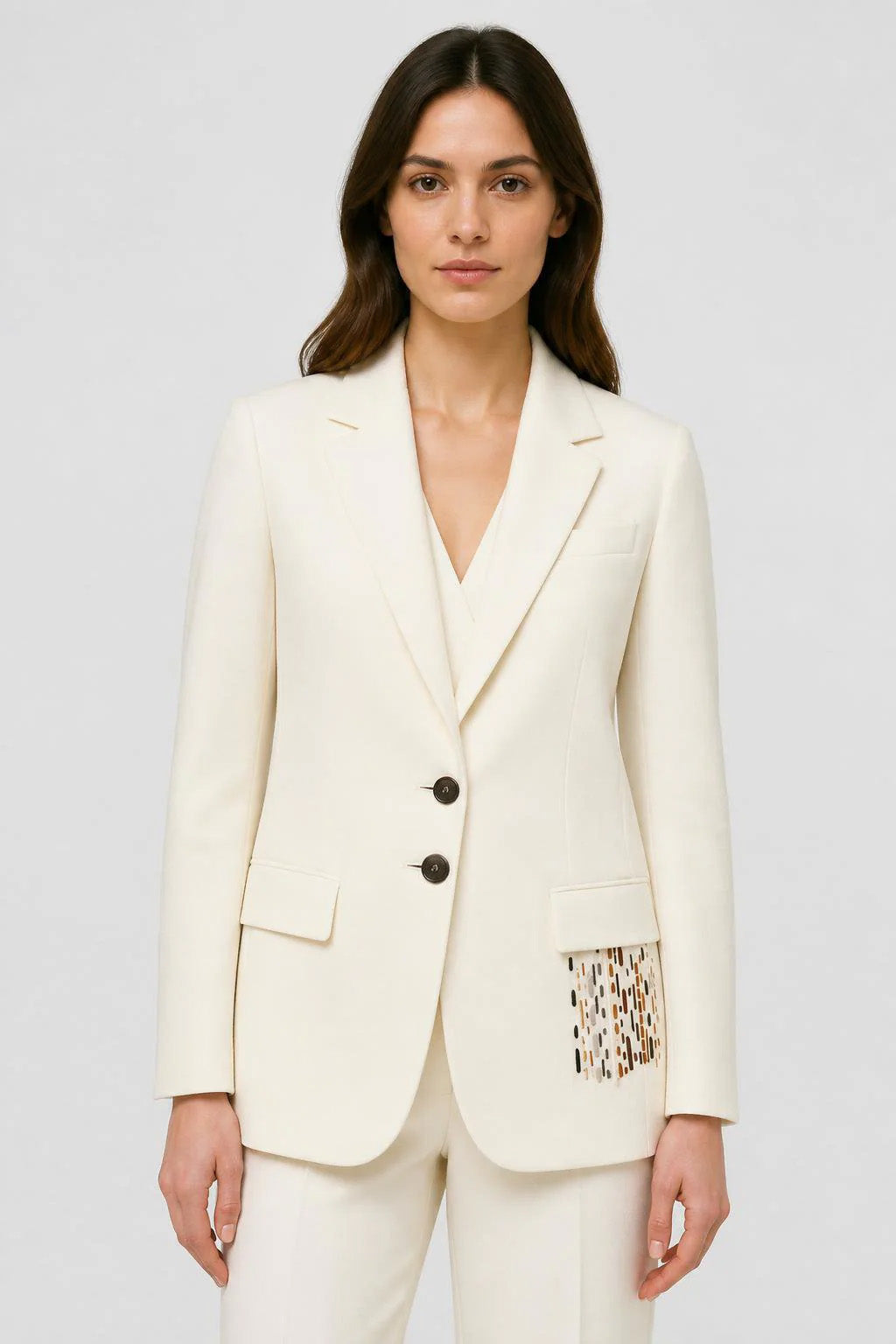 OFF WHITE EMBROIDERED POCKET BLAZER